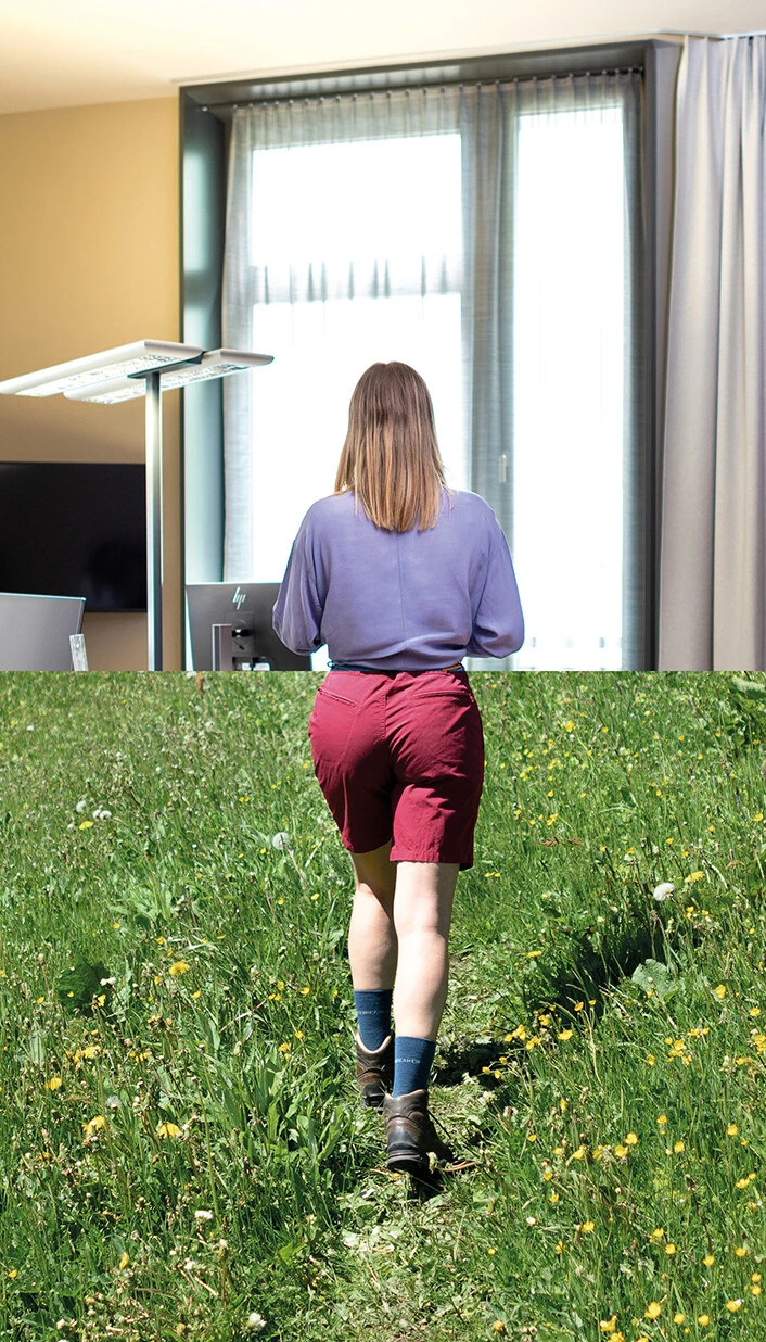 zweiteiliges Bild für Stelleninserat Frau Büro HR Wandern zweiteiliges Bild für Stelleninserat Frau Büro HR Wandern