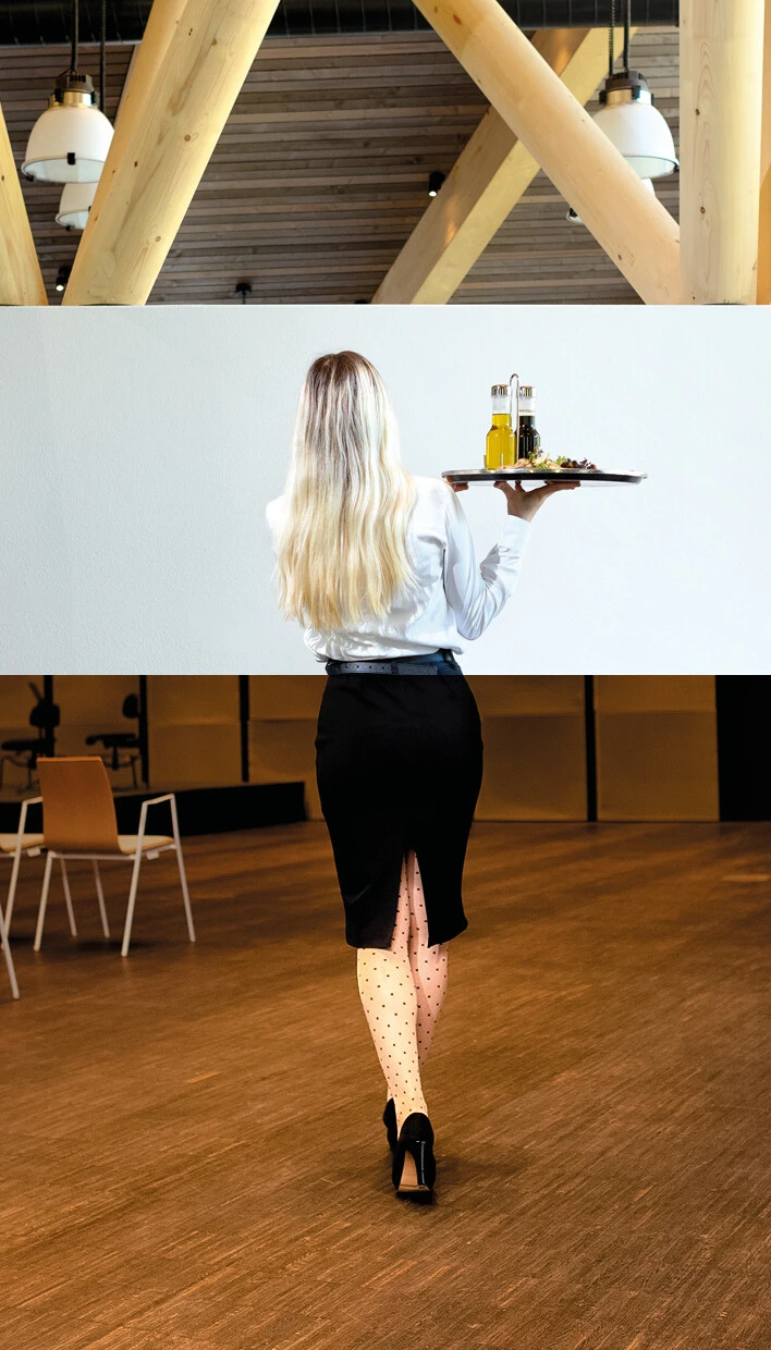 zweiteiliges Bild für Stelleninserat Frau Service drinnen Konzerthalle