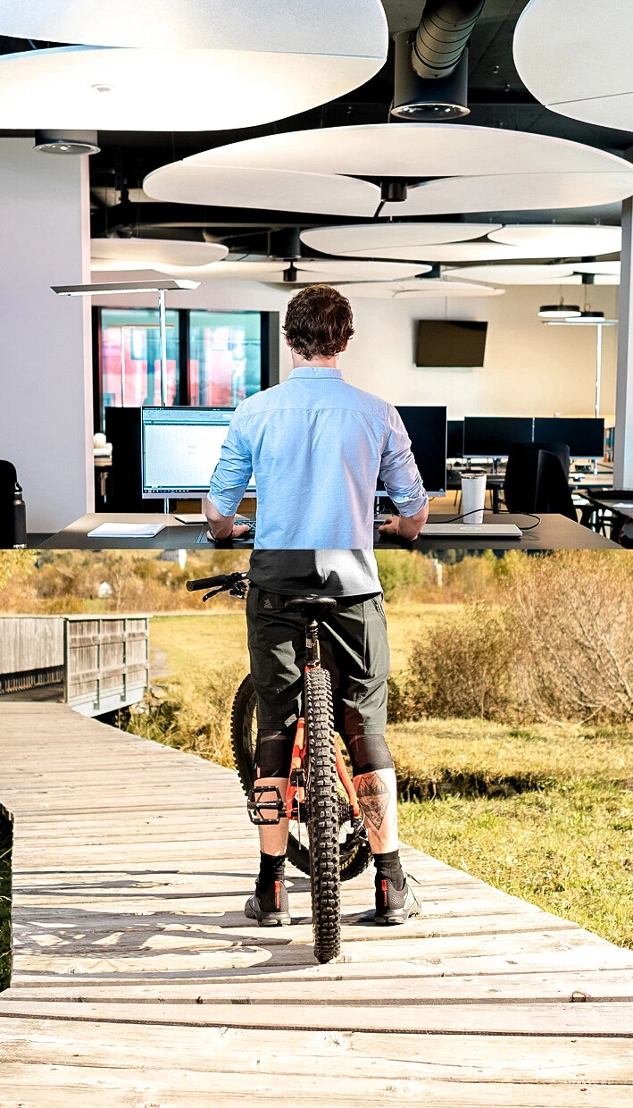 zweiteiliges Bild für Stelleninserat Büro und Biker zweiteiliges Bild für Stelleninserat Büro und Biker