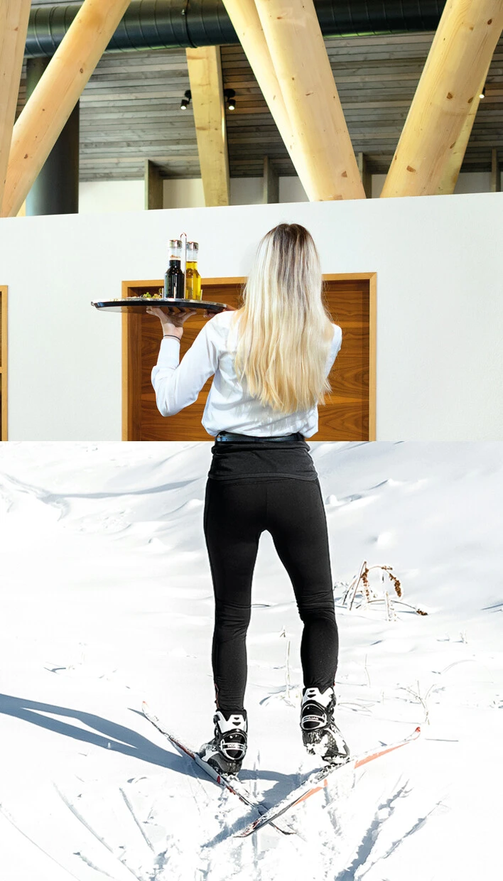 zweiteiliges Bild für Stelleninserat Frau Service drinnen Langlaufen zweiteiliges Bild für Stelleninserat Frau Service drinnen Langlaufen